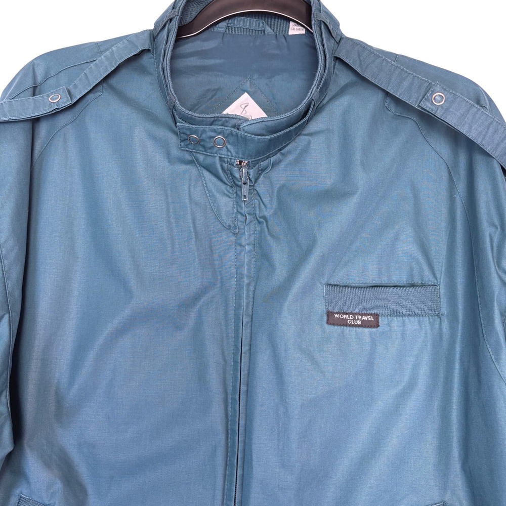 Vintage World Travel Club Jacket Windbreaker Harrington Teal Green Mens Sz L